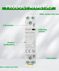 Dead Silent 25a Ac Dc 120v Contactor 2 Pole Normally Open Din Rail Module For Hvac And Ev Systems with labeled features.