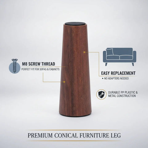 Conical Furniture Leg With M8 Thread Quick Replacement For Sofa Cabinet And Chair Durable PP And Metal 5.9 By 2.2 Inches 1 Pack
