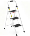 Three Step Ladder Heavy Duty Step Stool With Anti Slip Pedals And Safety Lock Folding Portable Ladder, white, 330 lb capacity