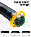 Pro Grade Mini Cordless Car Buffer Polisher P10 Pro With 4000mAh Battery showing three speed settings control
