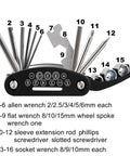 Grab-and-Go Bike Repair Kit With Blue Mini Tire Pump and 11-In-1 Tool showing allen, flat, socket wrenches, screwdrivers