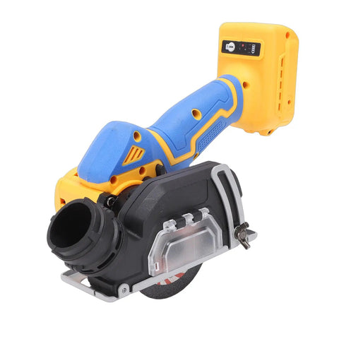 Badass Cordless Cut Off Tool Featuring Heavy Duty Brushless Motor And Hella Fast 19000 Rpm Speed To Rip Through Metal Wood Plastic And Stone With Detachable Dust Shield, side view with blade.