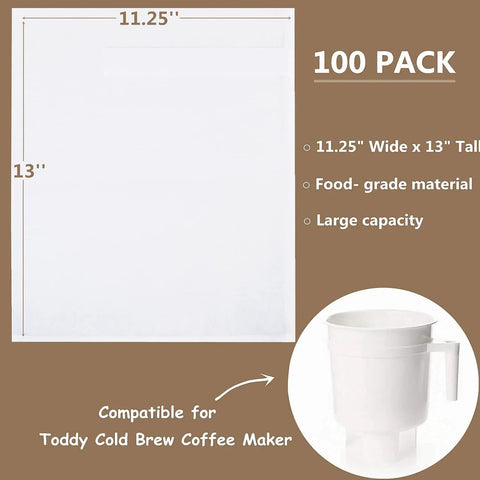 Image of Cold Brew Filter Bags 100 Pack For Home Use Disposable Coffee Brewing Bags Measuring 11.25 x 13 Inches strong enough for 10 lbs