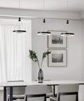Dimmable LED Pendant Light For Kitchen Island And Dining Room With 59 Inch Adjustable Cord 15W Black One Ring Chandelier
