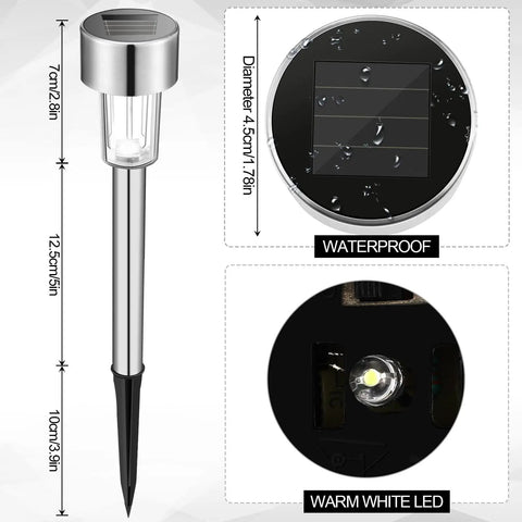 30 Pack Solar Pathway Lights Outdoor LED Landscape Lighting Waterproof Stainless Steel Garden Lights dimensions and details