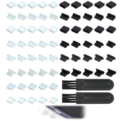 Image of Ultimate 70 Piece USB Dust Cover Kit With Silicone Port Plugs For USB A Micro USB Type C Lightning Ports Eight Types And Two Brushes