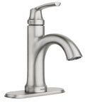 Wellton No-Fuss One-Handle Bathroom Faucet In Spot Resist Brushed Nickel with deck plate, side view