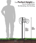 Freestanding Garden Hose Holder And Organizer Stand For Outdoor Use, Heavy Duty Metal Caddy, shown with height comparison