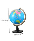 Large Desktop World Globe With Stand For Adults High Definition Geographic Tabletop Globe, 22 cm plastic, on black stand.