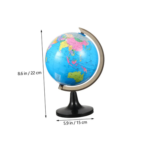 Large Desktop World Globe With Stand For Adults High Definition Geographic Tabletop Globe, 22 cm plastic, on black stand.