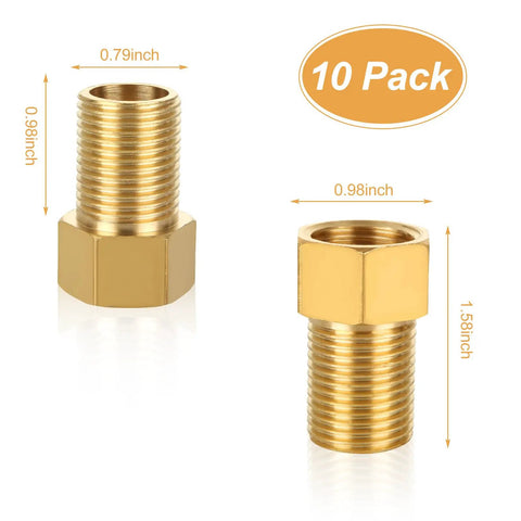 Brass Pipe Fitting Set Of 10 Extension Nipple Connectors 1/2 Inch Female To 1/2 Inch Male Longer Converter Adapters