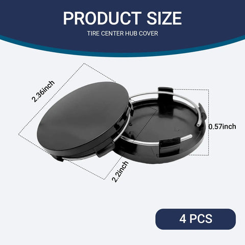 4 Pack Universal Car Wheel Hub Center Caps For Most Cars Black 60mm Outer Diameter 50mm Inner Diameter 0.57 Inch Thick ABS Snap In Rim Caps