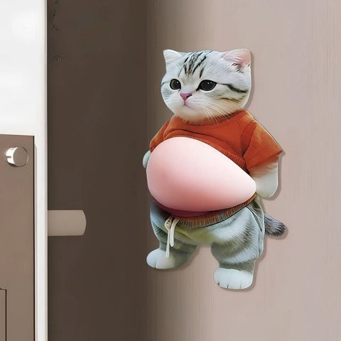 2 Pack Cat Themed Door Stopper Wall Protectors with Adhesive Soft Rubber Base Door Knob Shield Cute Cartoon Cat Design
