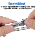 Close-up of hand adjusting Hose Clamp Set Stainless Steel Adjustable Five Pack For Five And A Half To Six And A Half Inch Range Worm Gear.