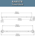 Technical drawing of Matte Black 24 Inch Towel Bar Wall Mount Rack For Bathroom And Kitchen, Rustproof SUS304 Stainless Steel