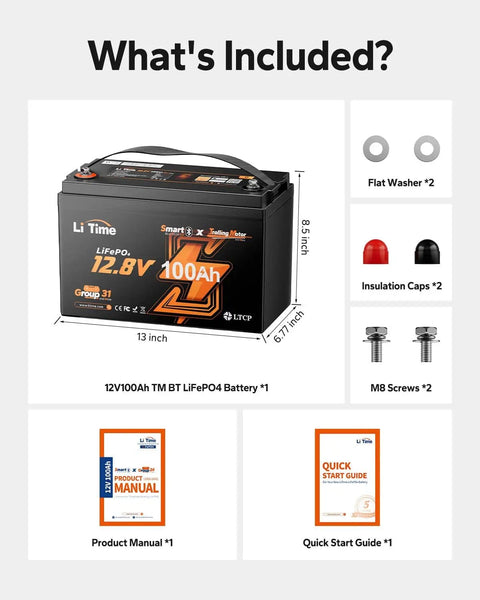 What's included with Trolling Motor LiFePO4 Battery 12V 100Ah With Bluetooth Monitoring 100A BMS