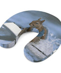 Water Skiing Squirrel Travel Pillow U Shaped Neck Support Pillow with blue squirrel design and enlarged sides