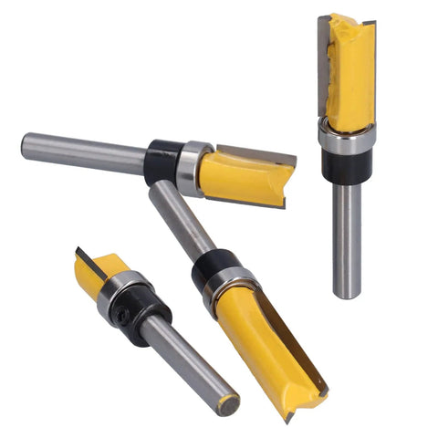 Adjustable Hinge Router Bit Set 4 Piece 1/4 Inch Shank Tungsten Carbide Blade Tenon Cutter with yellow blades.