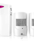 Wireless Driveway Alarm System With 1000ft Range, Motion Sensor Security Kit featuring extra loud chimes, receiver, and two infrared sensors.