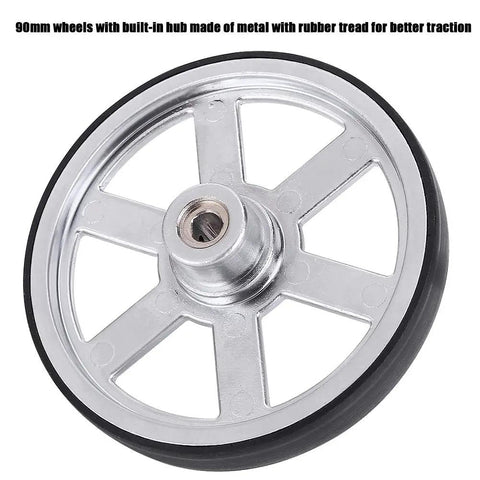 Beefy 90mm Industrial Robot Wheels With Built In D Type Steel Shaft Hub for DIY robots, metal wheel with rubber tread for traction