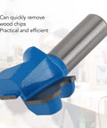 Versatile 1/2 Inch Drawer Pull Router Bit Made From Tough Tungsten Steel Alloy With PTFE Coating For Smooth Woodgrooving On Any DIY Project And Ready To Carry Around, close-up view showing sharp blade.