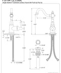 Technical diagram of Old School Vintage Style Single Handle Lavatory Faucet With Push Pop Up Drain Plate Polished Chrome Solid Brass Construction