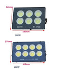JUDYSSY Ultrathin Led Flood Light 300W and 400W models with measurements and IP66 waterproof rating.