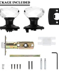 Crystal Glass Door Knob Set For Hallways And Closets, Keyless Non Locking Clear Door Handles With Black Heavy Duty Rosettes, 10 Pack components