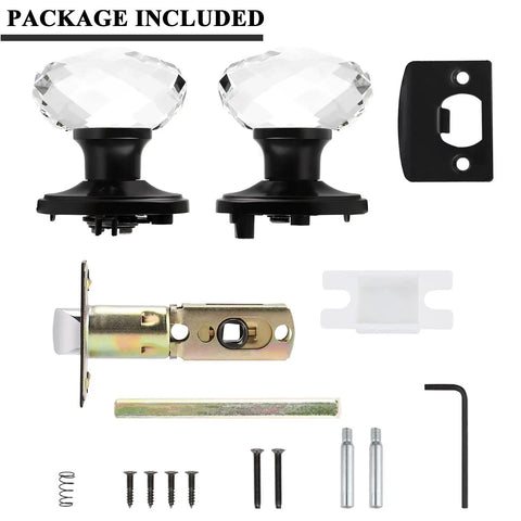 Crystal Glass Door Knob Set For Hallways And Closets, Keyless Non Locking Clear Door Handles With Black Heavy Duty Rosettes, 10 Pack components