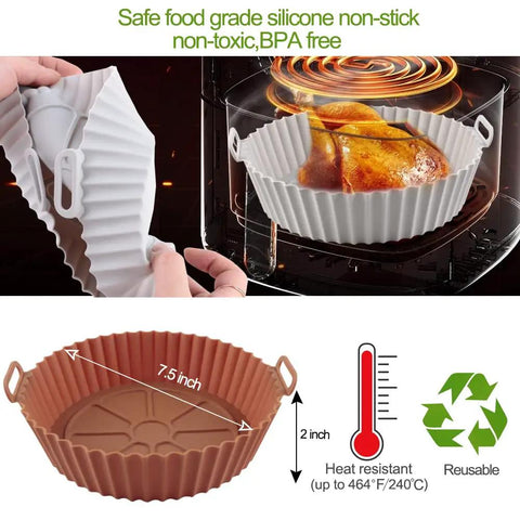 Two Pack 8 Inch Square Air Fryer Silicone Liners Non Stick Reusable Parchment Alternative Easy Cleanup for 6 Quart and Larger