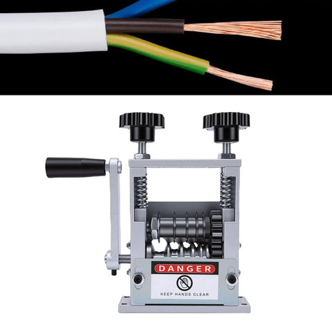 Adjustable Electric Wire Stripping Machine Portable Cable Stripper Tool With V-Groove Rollers and automatic ejection feature.