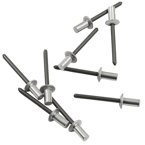 Aluminum Pop Rivet Kit 120Pcs With Steel Mandrel Dome Head Rivets 3/16 Inch Diameter scattered on white background