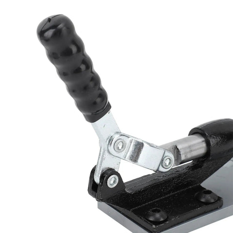 Close-up of the handle on the No Sweat Precision Pocket Hole Jig System for fine woodworking alignment.