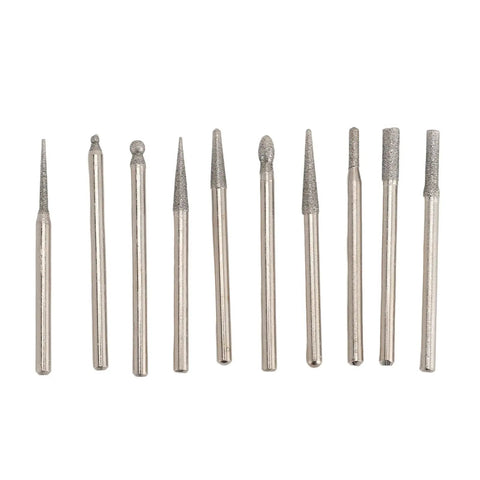 10 tool bits for Heavy Duty Air Powered Pencil Die Grinder With 70000 RPM And 3 MM Collet, alloy steel for precision grinding and shaping.
