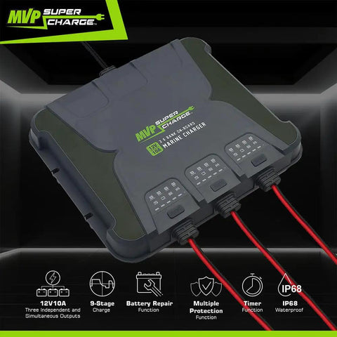 Beefy Three Bank 30 Amp Marine Battery Charger With 10 Amp Per Bank Onboard 12V Waterproof Boat Charger And Battery Maintainer For AGM Calcium Lithium And Deep Cycle Batteries