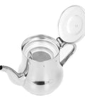 Slick Stainless Steel Teapot With Fine Mesh Strainer 500ML Capacity Stovetop Tea Kettle, open lid showing built-in strainer.