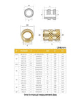 Copper Insert Nut And Bolt Set For M2.5 M3 M4 With Knurled Threads, 260-Piece All-in-One Handy Maintenance Kit, Everyday General Hardware For Quick Fixes, Solid Copper Build For Stable Fit showing size chart and brass insert dimensions