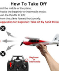 Instructions for launching Sport Cub 4CH RC Plane For Beginners With Six Axis Gyro Stabilizer, showing hand and controller.