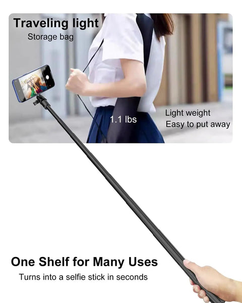 57 Inch Golf Monopod Selfie Stick With Magnetic Phone Holder Mount For Recording Swings And Putting shown extended in use, lightweight features highlighted.