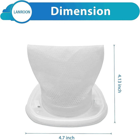 HNVCF10 Vacuum Filter For Black And Decker Hand Vacuums, 6 Pack showing dimensions, white material, 4.7 x 4.13 inches