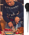 Game-Changing Silicone Turkey Baster With Cleaning Brush for juicy turkeys and pan juices, 11.5 inch, on holiday table
