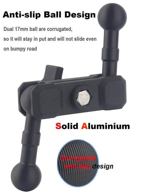 17mm Ball Mount Extension Arm With Double Socket For Garmin GPS And Vehicle Phone Holder 360 Degree Swivel Aluminum Mount, anti-slip ball design