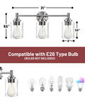 Three Light Matte Black Bathroom Vanity Lights With Clear Glass Shades 21"x9.5"x5.5" dimensions shown