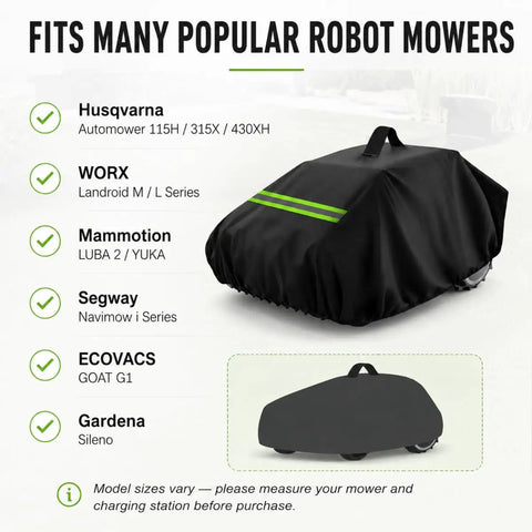Heavy Duty Robot Lawn Mower Cover Built For Outdoor Garage Storage No Sweat Weatherproof cover fitting popular robot mowers.