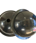16 Inch Concrete Orb Mold For Garden Decor Durable Reusable Plastic Ball Mold For DIY Cement Stones And Spheres Great For Outdoor Landscaping And Patio Projects, showing two black durable plastic molds for crafting 16-inch spheres.