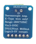 Back view of K Type Thermocouple Sensor Module With MAX31855 SPI Interface showing specifications and connector pins.
