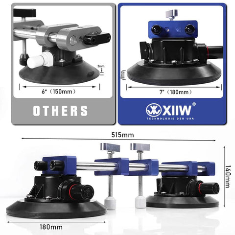 Seamless Seam Setter 2-Pack with 7-inch vacuum suction cups; countertop seam joining and leveling, blue clamp system