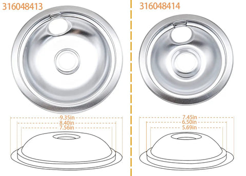 Chrome Drip Pans And Burner Element Replacement Kit For Frigidaire Kenmore Electric Range with dimensions shown
