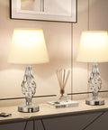 White Touch Table Lamps Set Of 2 With USB C Ports And USB A, Spiral Cage Base Design, 3 Way Dimmable on a nightstand