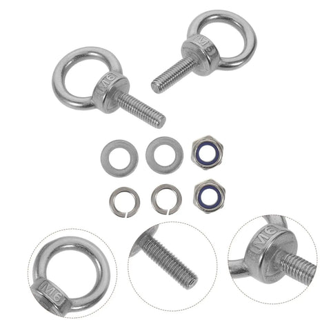 Beefy Eye Bolt M6x20 With Nylon Lock Nuts And Washers stainless eyebolt set with shoulder, M6 threads, washers